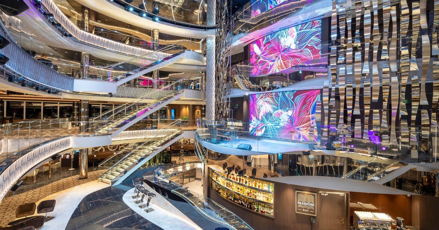 Bar and lounge seating aboard MSC Seashore